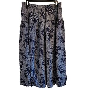 Vintage Jessica Stevens Navy Blue White Floral Dots Midi Skirt